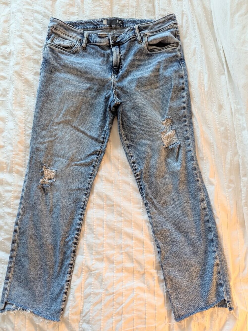 KUT From The Kloth Reese Ankle Straight Jeans Distressed Raw Hem (Sz 14)